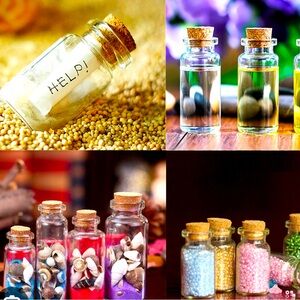 Set of Four Glass Bottles with Cork Stoppers